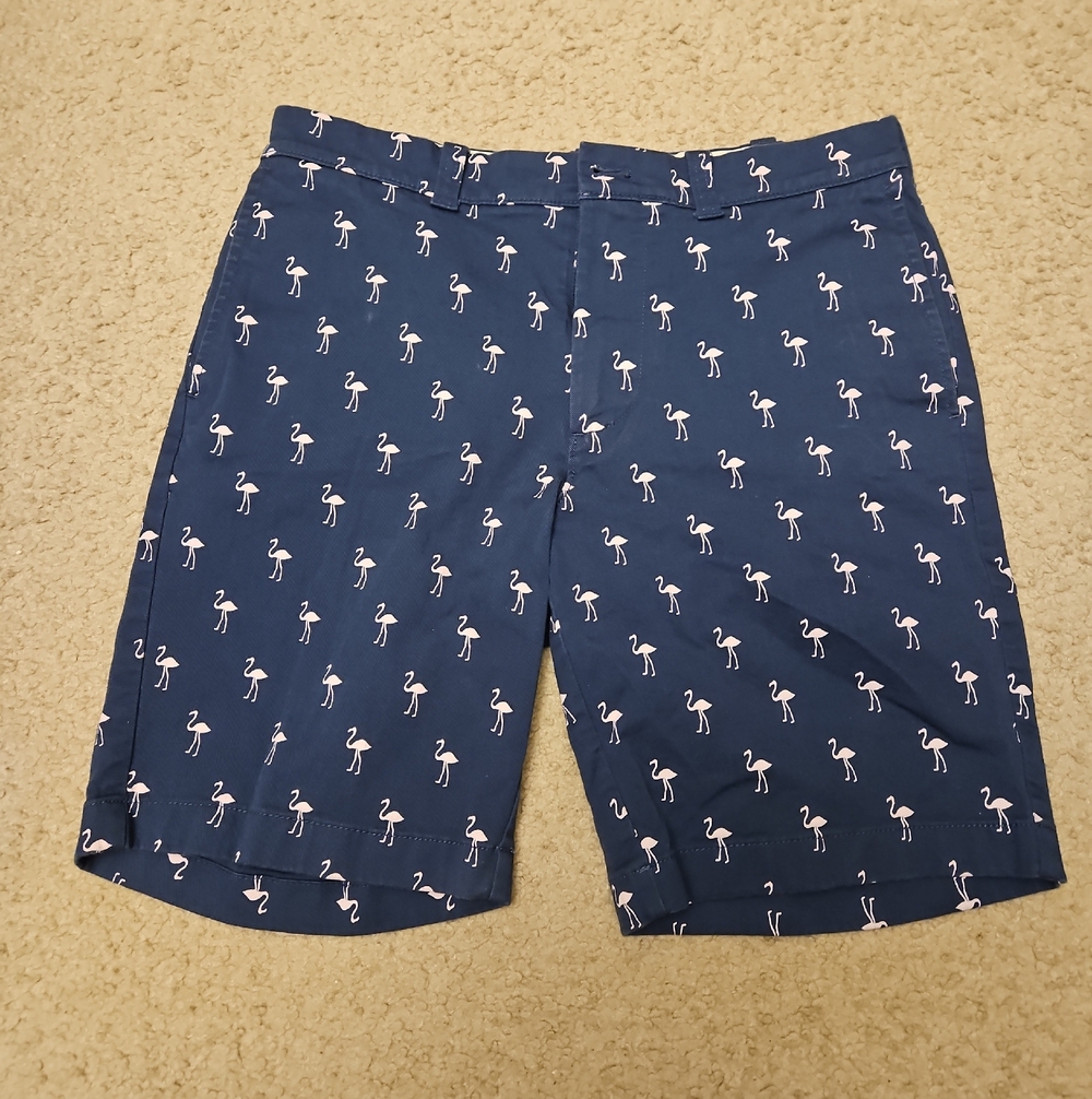 J. Crew Navy Shorts with Pink Flamingo Print